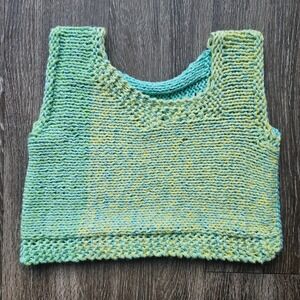 Handmade Knitted Tank Top Women Teal Yellow Ombre Crop Sleeveless